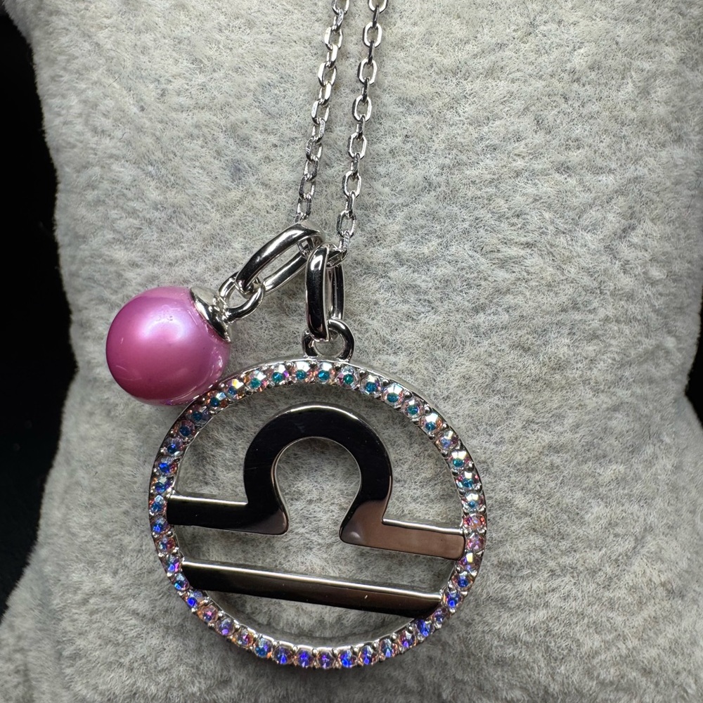 Chic Silver Libra 18” Necklace with Pink Accent